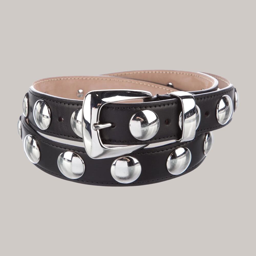 EUC KHAITE AUTHENTIC Benny Black Leather Silver Size 80 Studs Belt Dust bag
